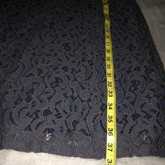 Grey/Blue Lace Dress Flutter Short Sleeve Midi - Picture 9 of 10